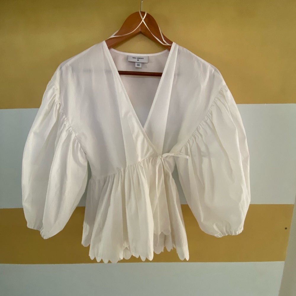 Kika Vargas for Target puff sleeved, wrap, scalloped edge top.